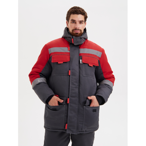 Костюм утеплённый "НОВА" куртка+п/к, цв. СЕР./красный